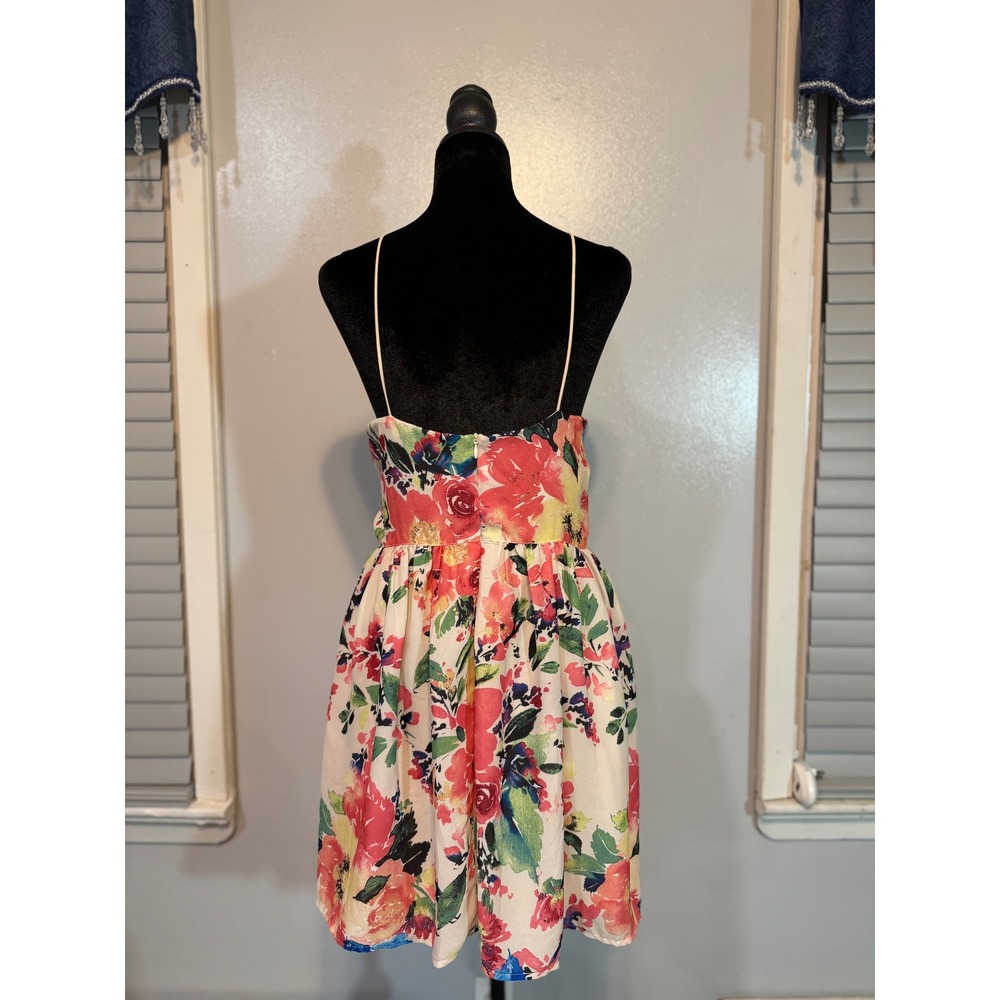 Antix Floral Halter Skater Dress Cottagecore Open Back Sundress Fit & Flare -L - Picture 3 of 9